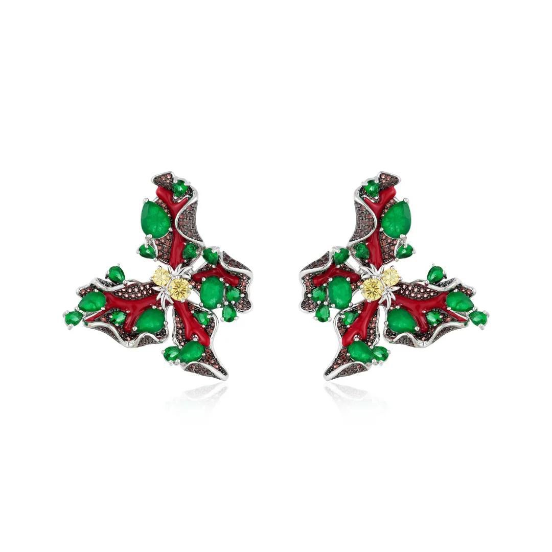 Conjunto Brinco e Anel Borboleta Verde Esmeralda