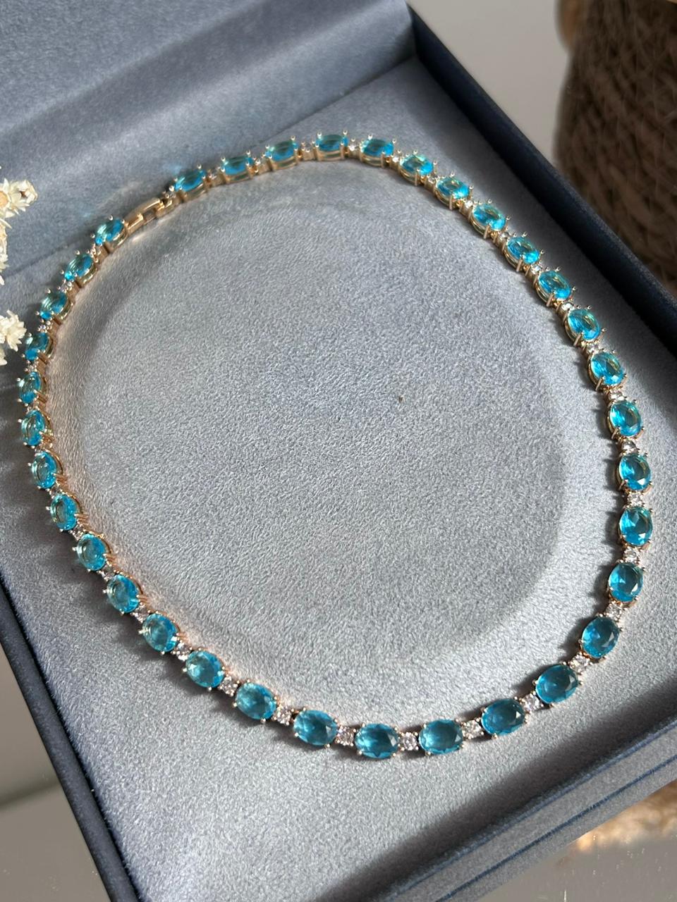 Colar Riviera Oval Água Marinha Dourado