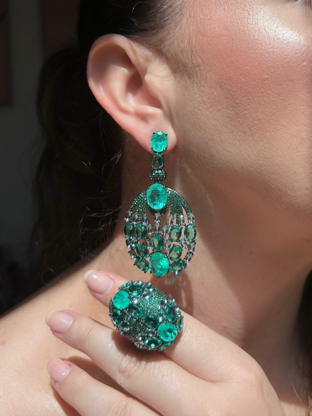 Conjunto Brinco e Anel Kim Turmalina