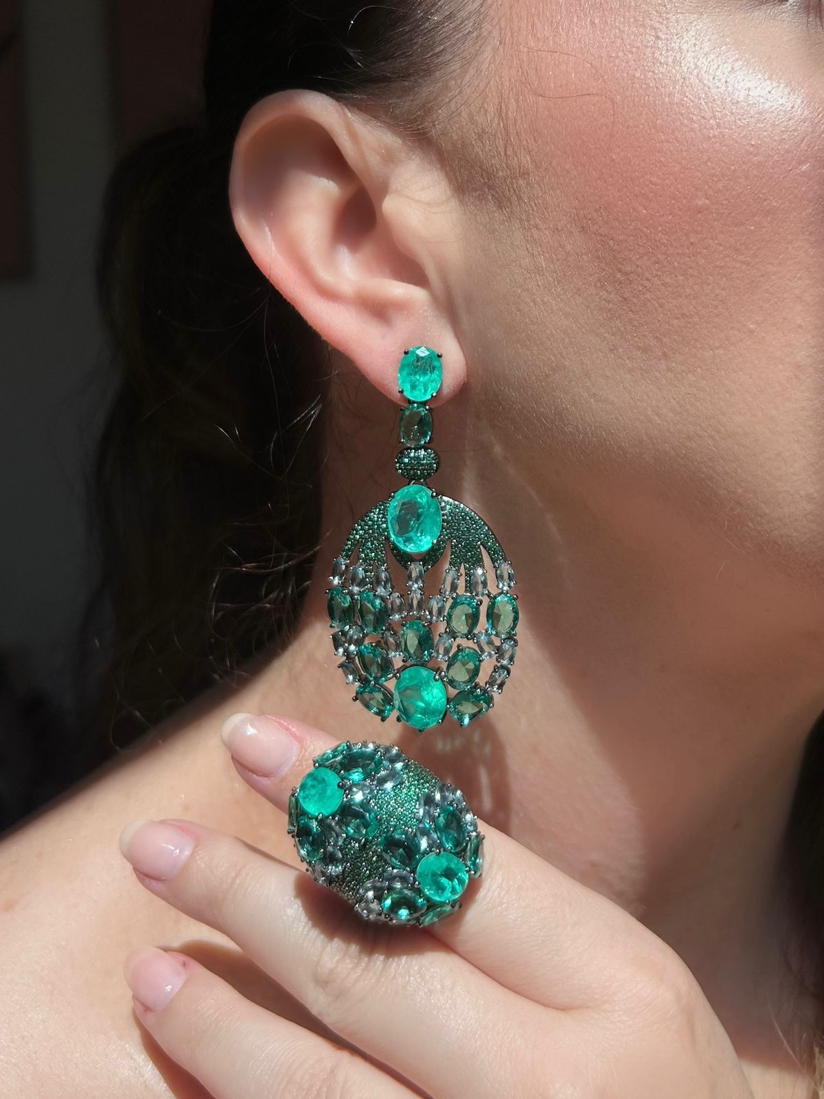 Conjunto Brinco e Anel Kim Turmalina