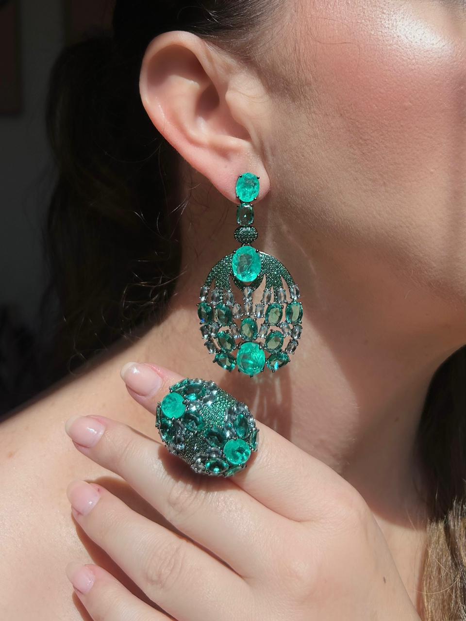 Conjunto Brinco e Anel Kim Turmalina