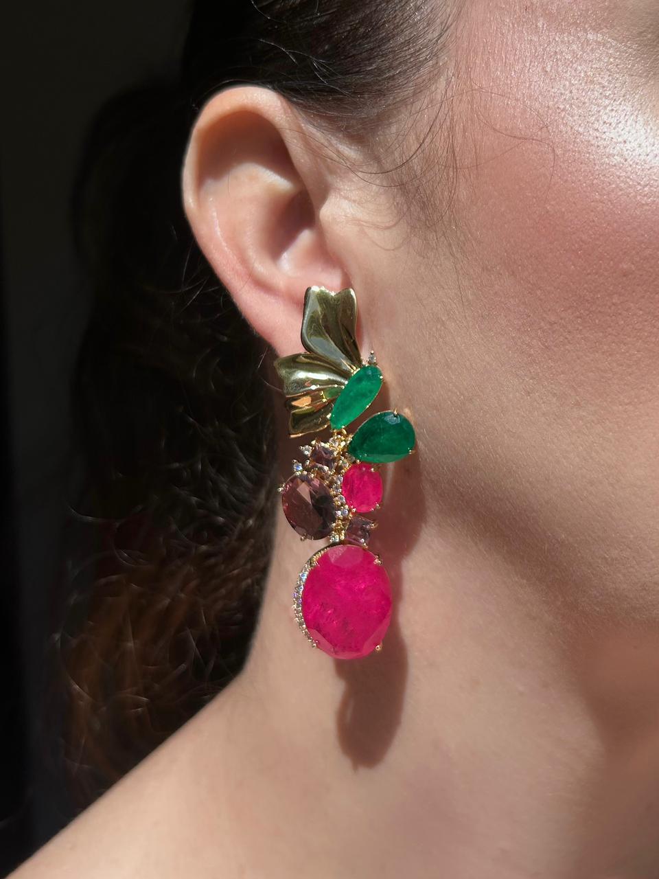 Conjunto Brinco Daiana Pink e Verde Esmeralda