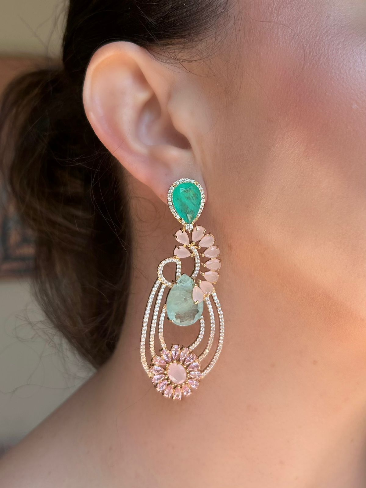 Brinco Caterine Turmalina e Rosa Claro