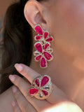 Conjunto Brinco e Anel Imperatriz Pink