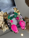 Conjunto Brinco Daiana Pink e Verde Esmeralda