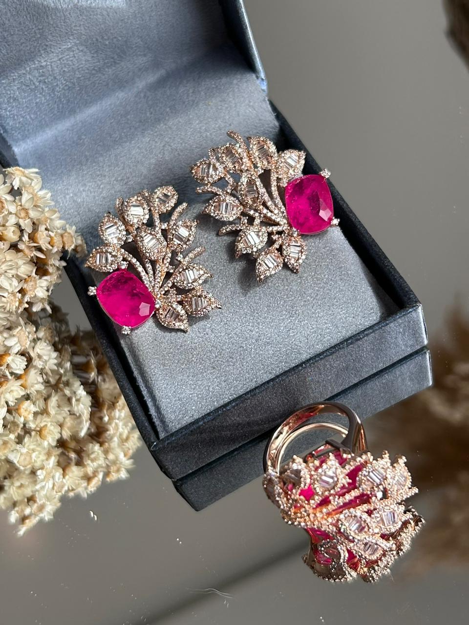 Conjunto Brinco e Anel Diane Pink