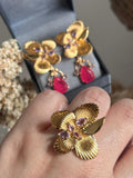 Conjunto Brinco e Anel Flower Pink