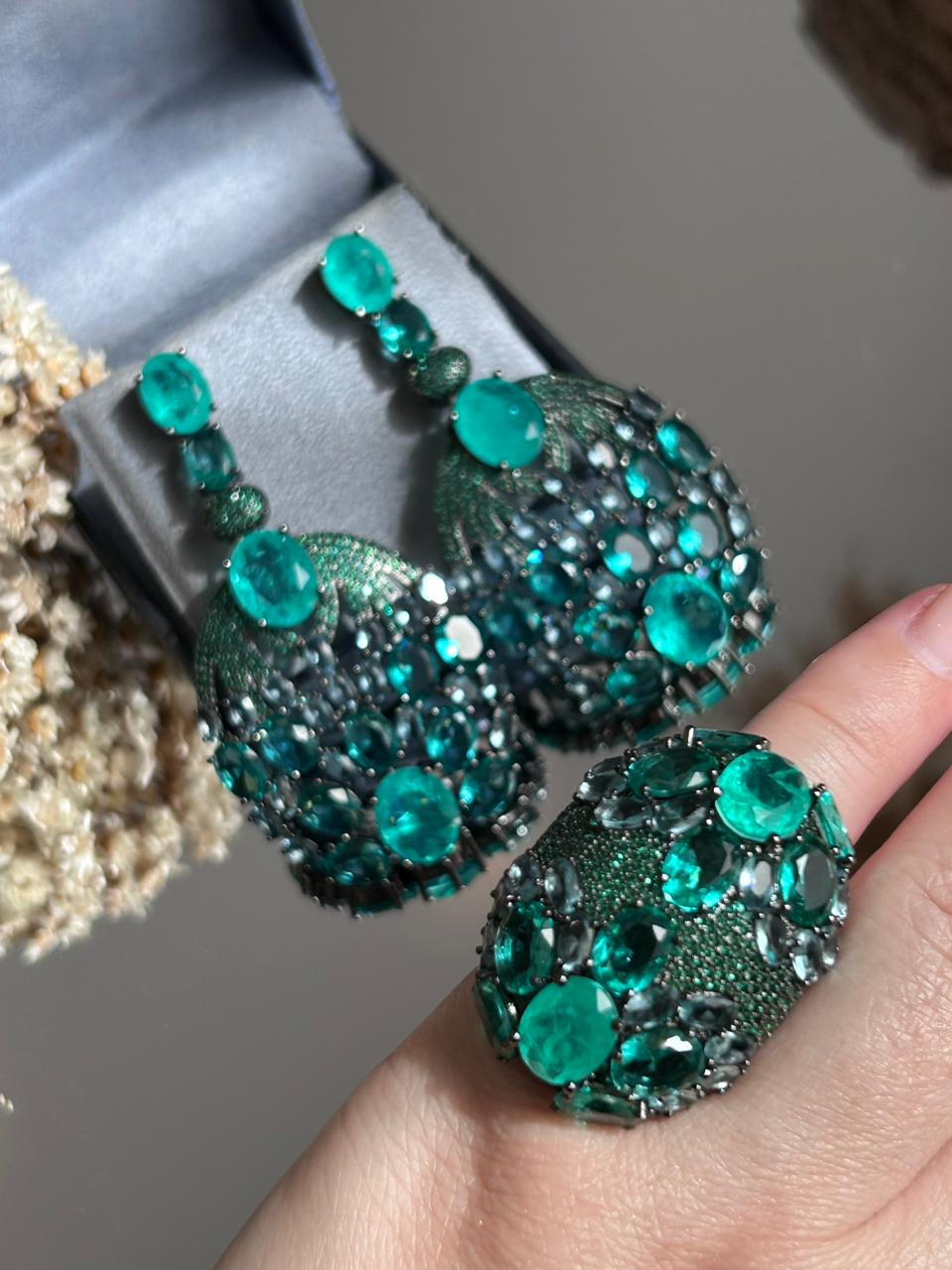 Conjunto Brinco e Anel Kim Turmalina