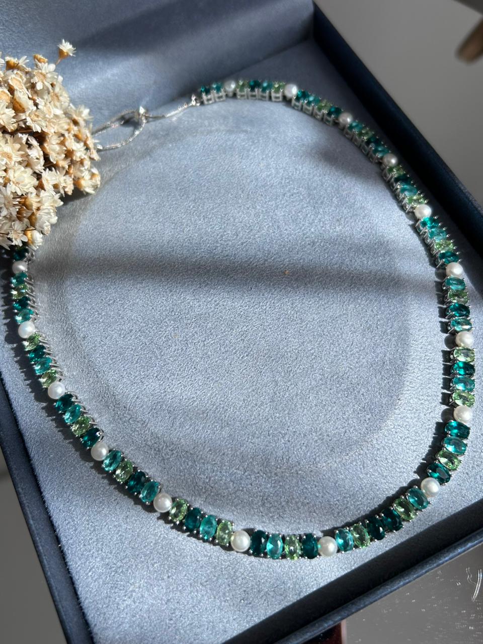 Colar Riviera Turmalinas e Pérolas