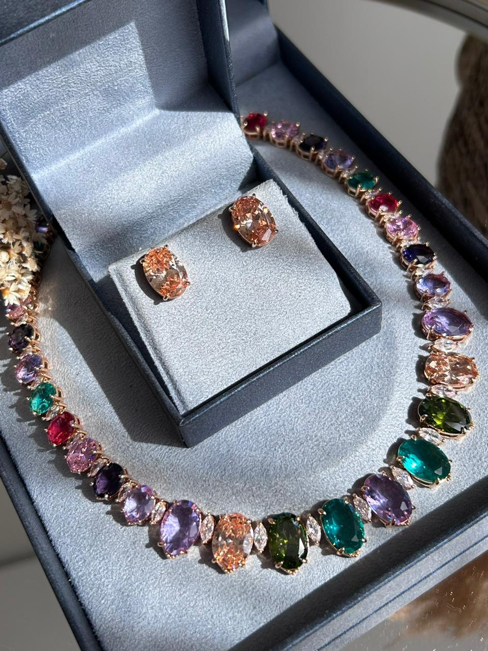 Conjunto Brinco e Colar Riviera Beatriz Colorido