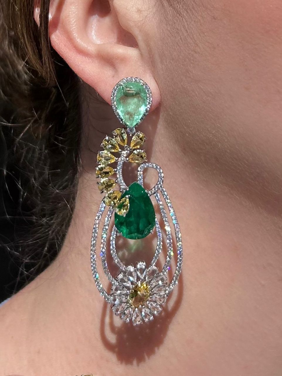 Brinco Caterine Turmalina/Esmeralda e Fancy Yellow