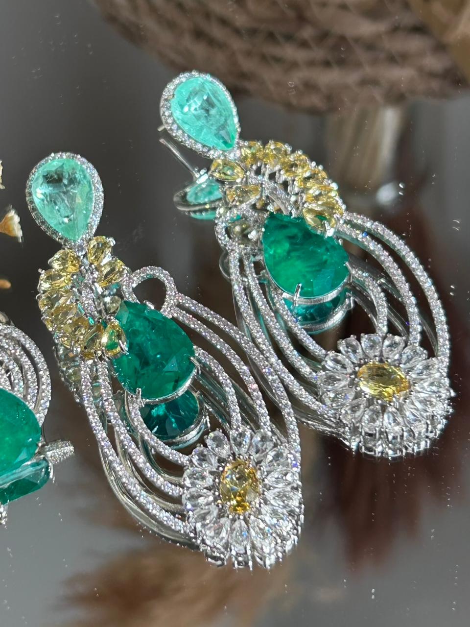 Brinco Caterine Turmalina/Esmeralda e Fancy Yellow