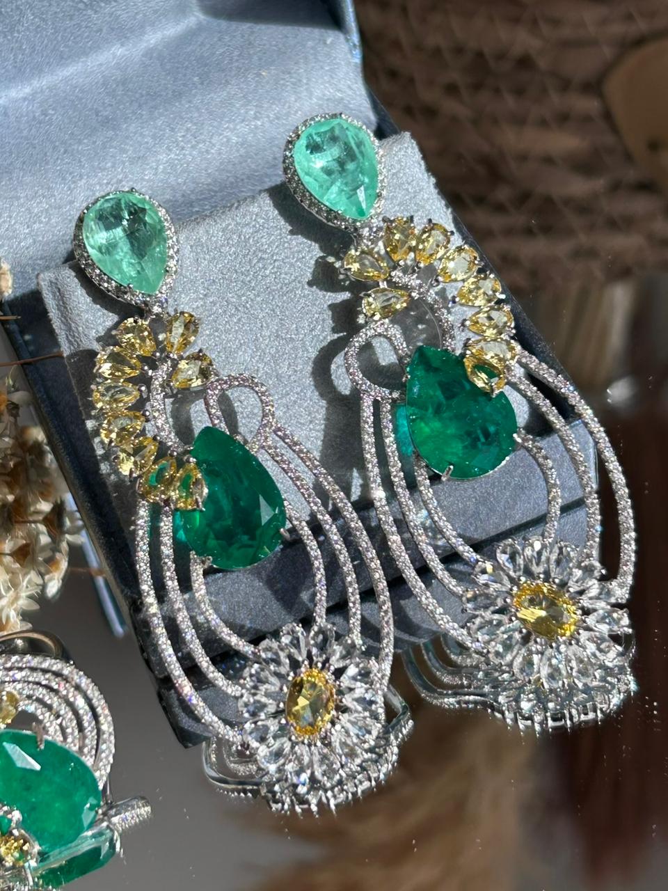 Brinco Caterine Turmalina/Esmeralda e Fancy Yellow