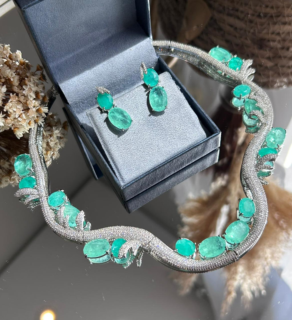 Conjunto Brinco e Colar Curvo Turmalina