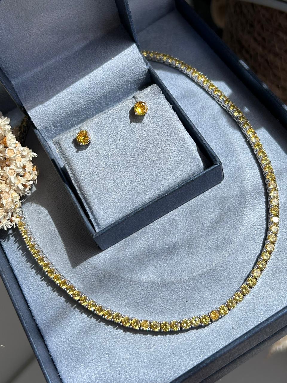 Conjunto Brinco e Colar Riviera Fancy Yellow