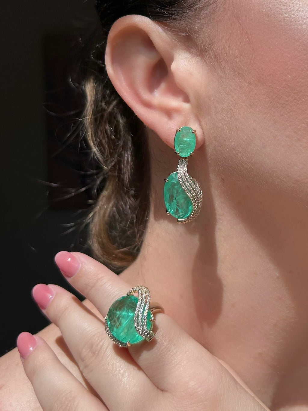 Conjunto Brinco e Anel Helena Médio Turmalina