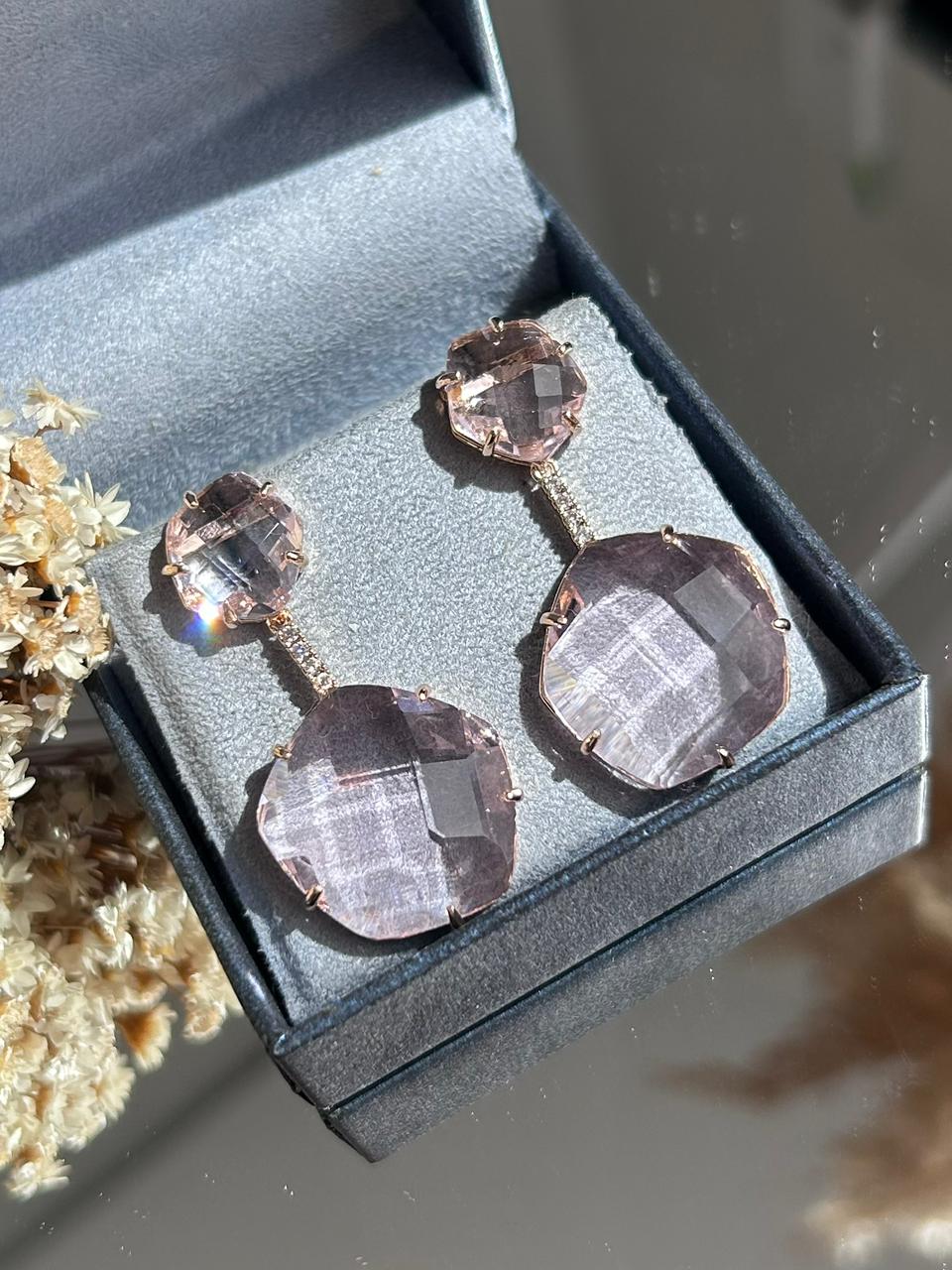 Conjunto Brinco e Anel Rosa Claro