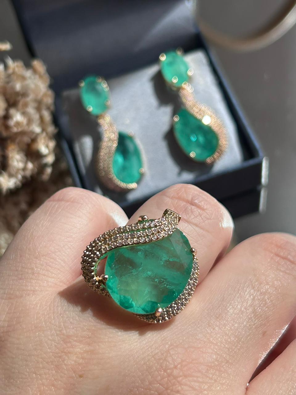 Conjunto Brinco e Anel Helena Médio Turmalina