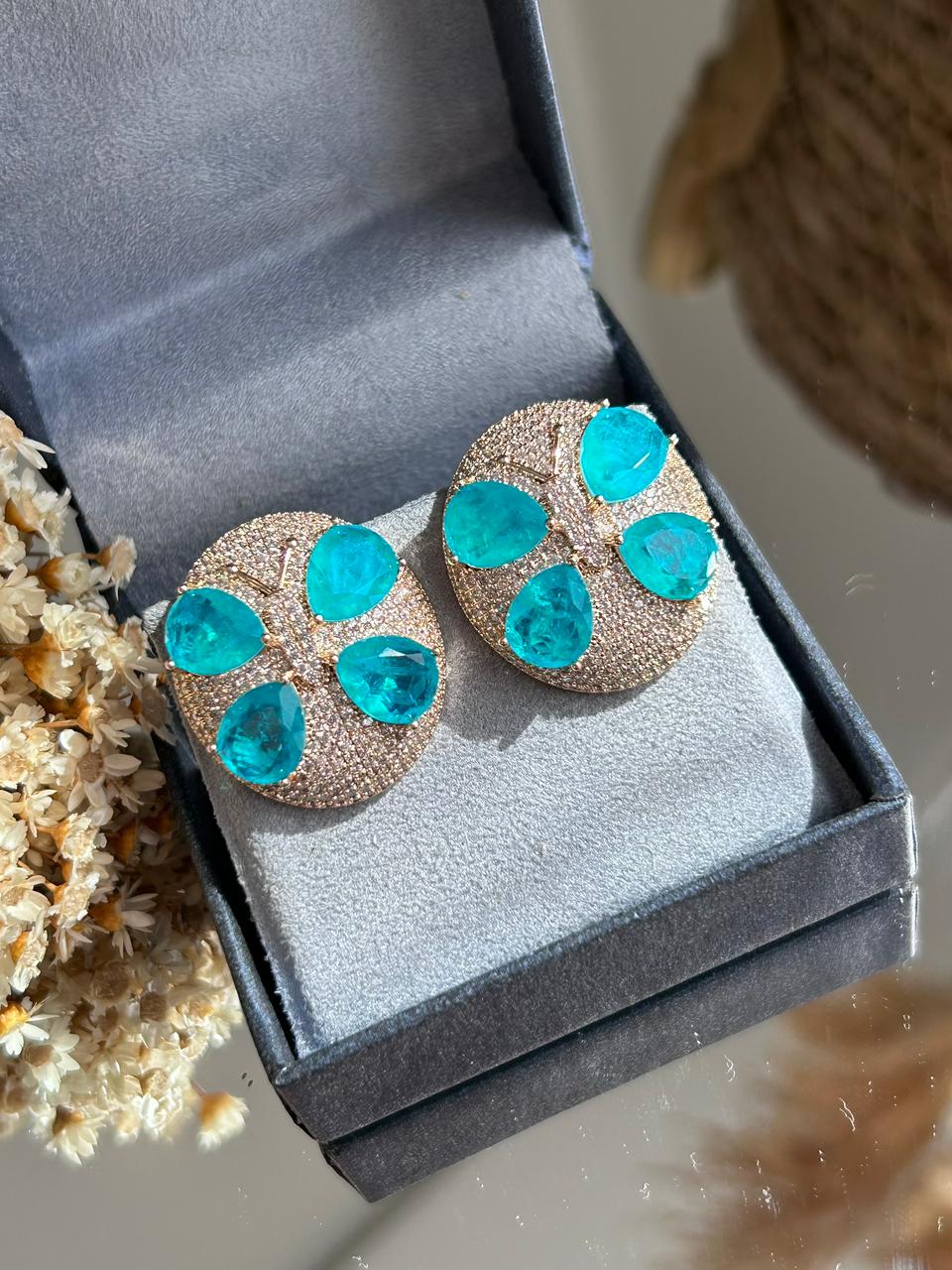 Conjunto Anel e Brinco Libélula Turmalina Azul