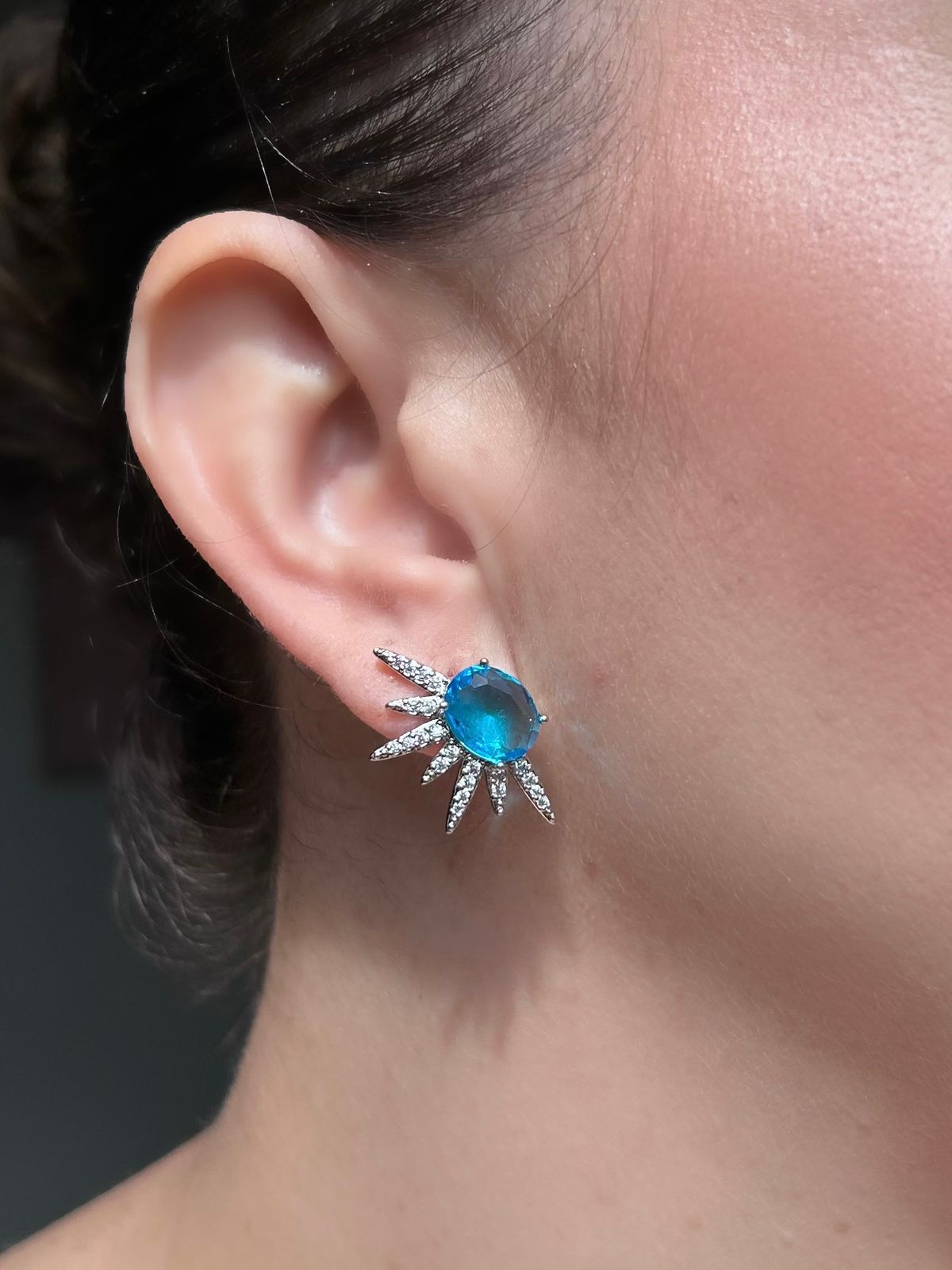 Brinco Raios Água Marinha