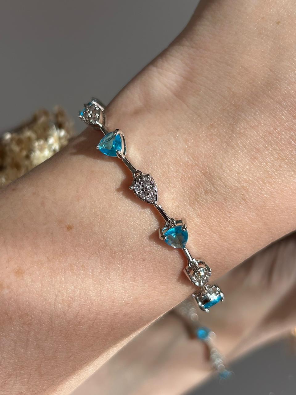 Pulseira Riviera Pedra Triangular Água Marinha