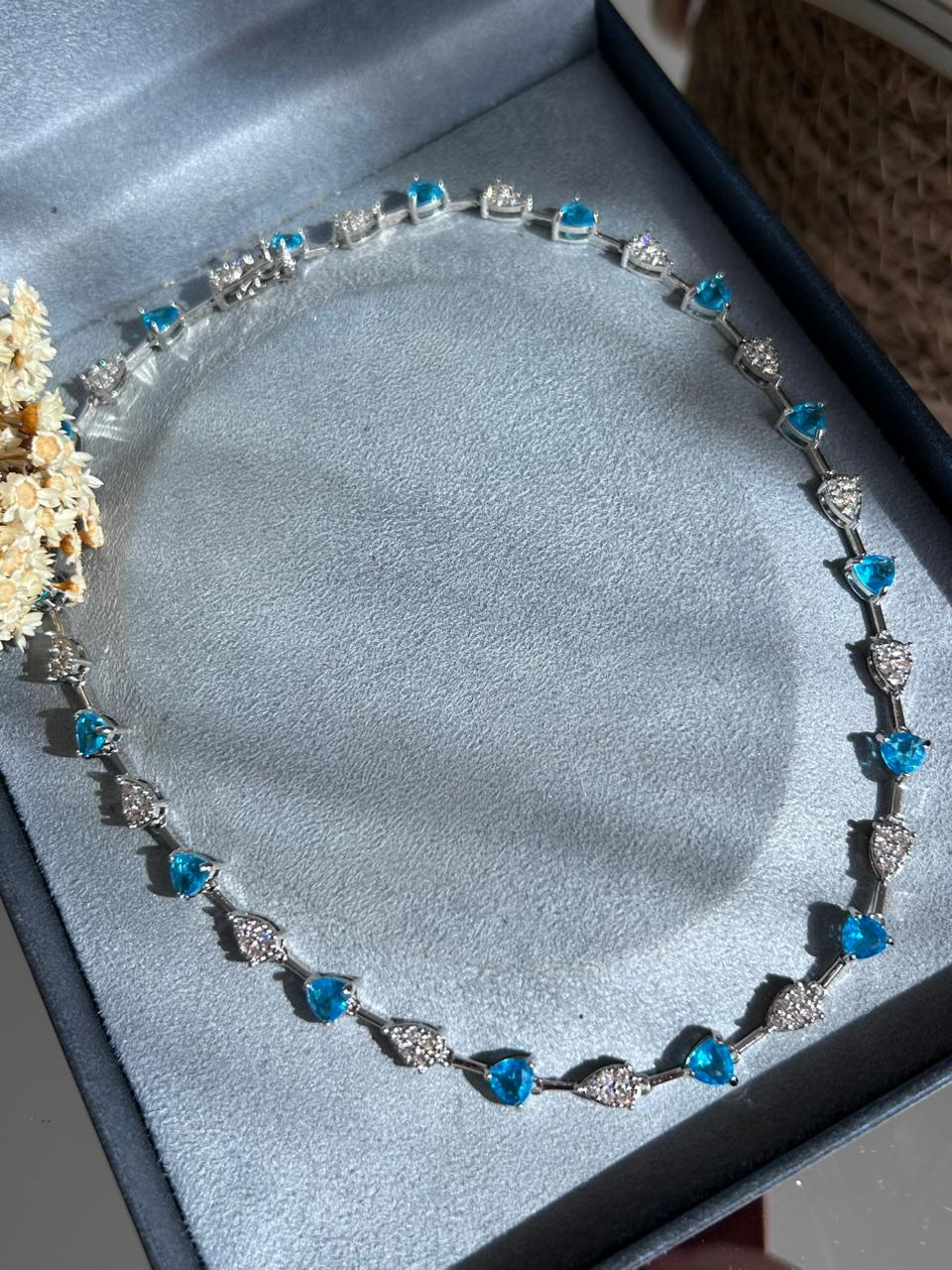 Colar Riviera Pedra Triangular Água Marinha