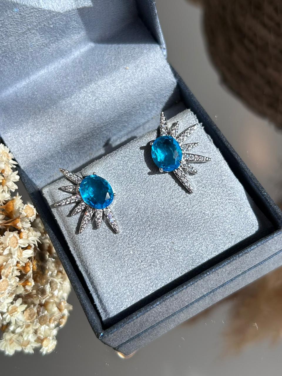 Brinco Raios Água Marinha