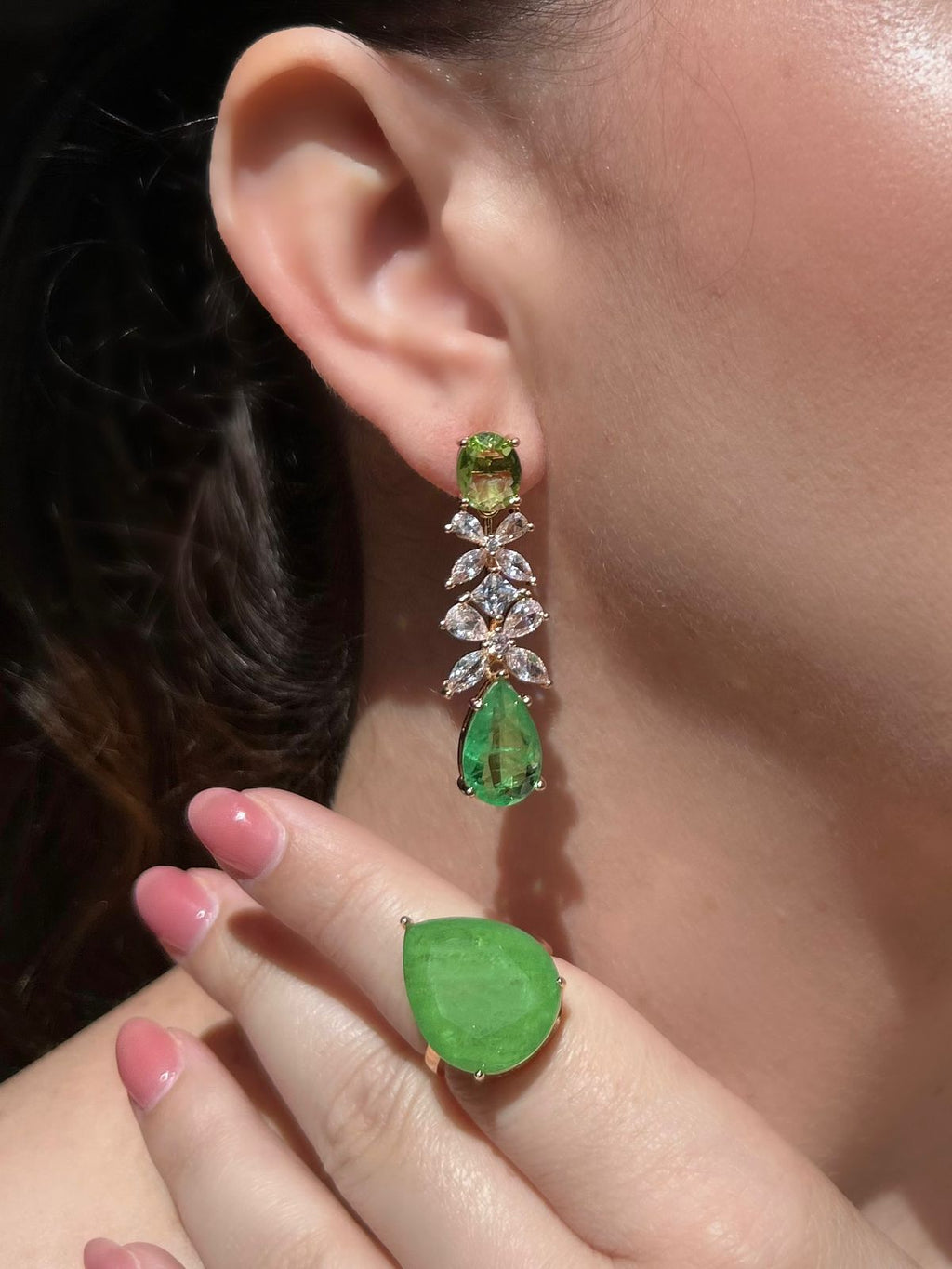 Conjunto Brinco e Anel Verde Limão