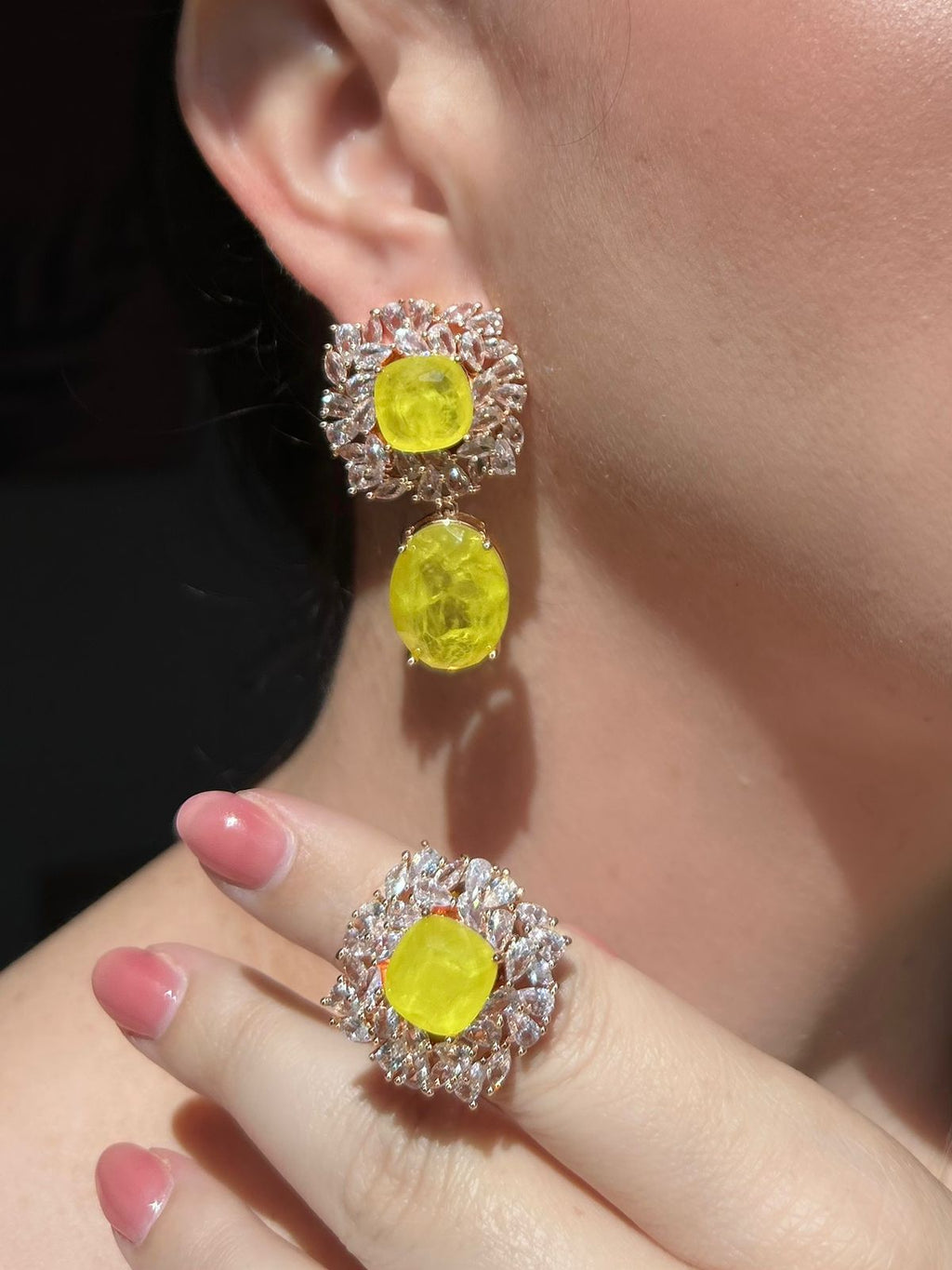 Conjunto Brinco e Anel Fancy Yellow Fusion