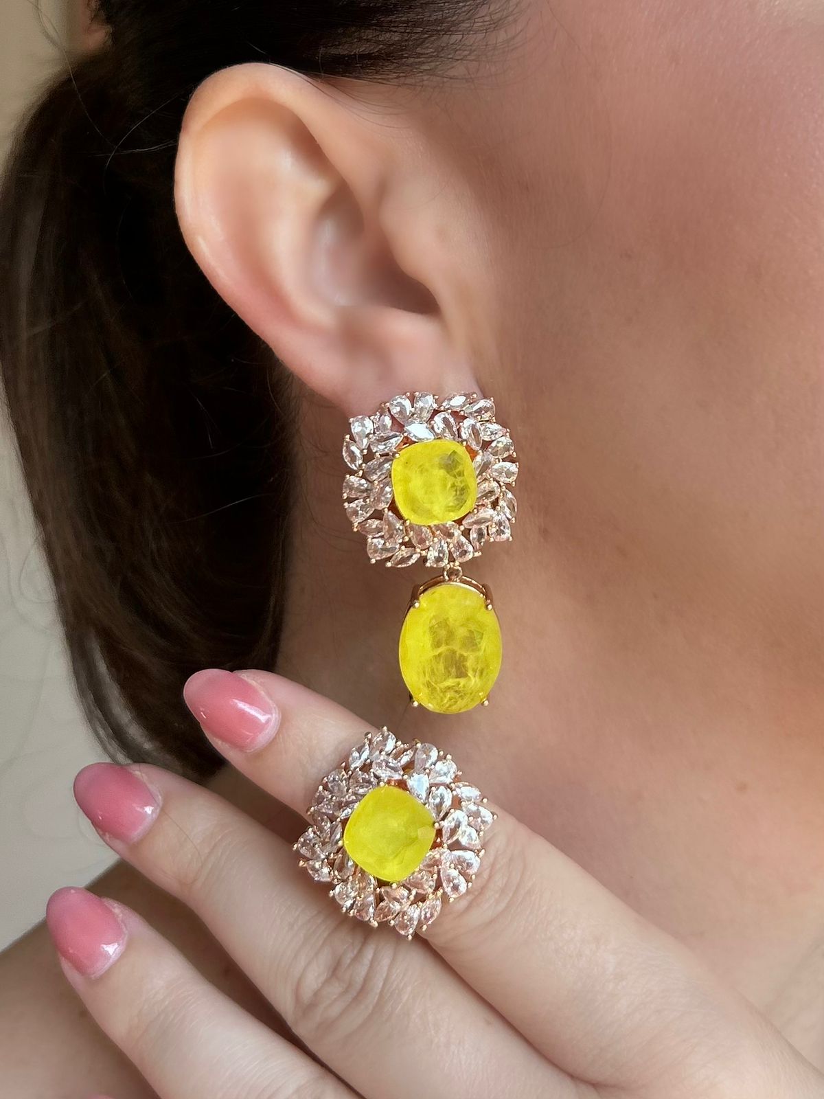 Conjunto Brinco e Anel Fancy Yellow Fusion