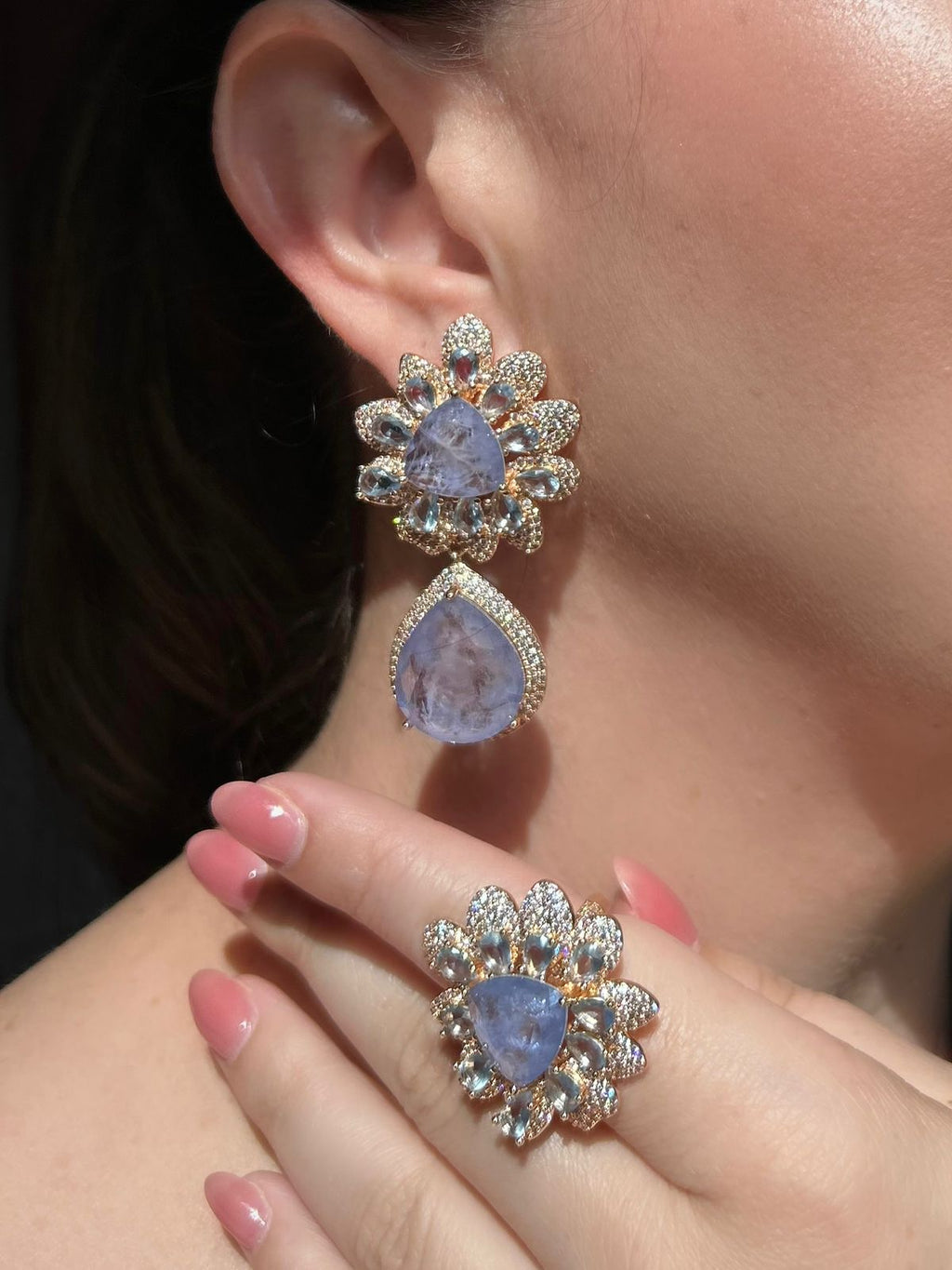 Conjunto Brinco e Anel Tanzanita Fusion