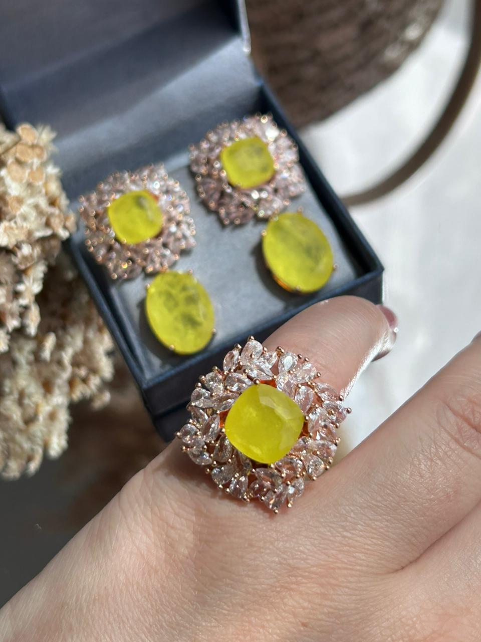 Conjunto Brinco e Anel Fancy Yellow Fusion