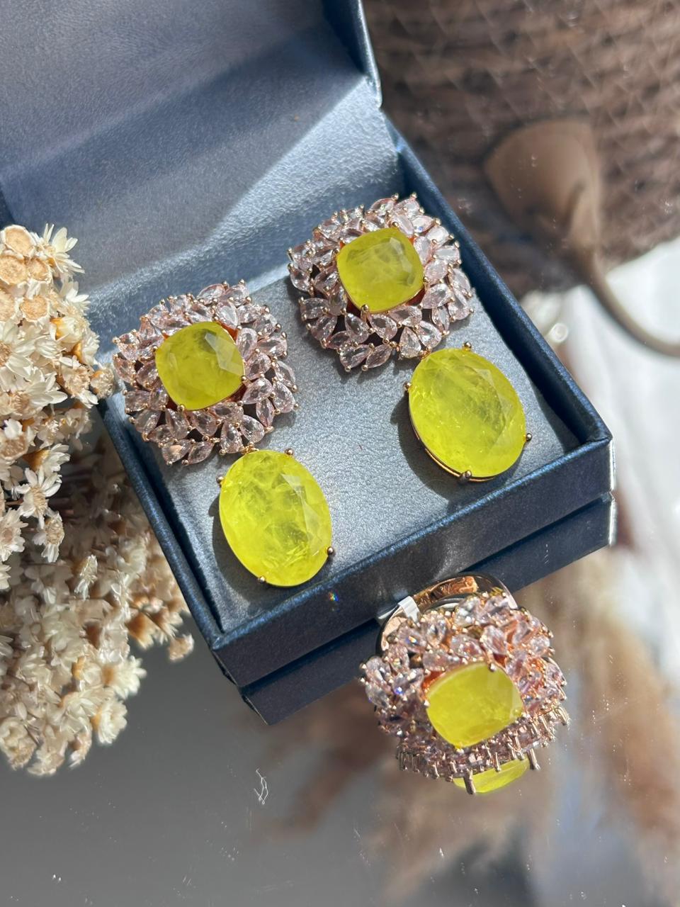 Conjunto Brinco e Anel Fancy Yellow Fusion