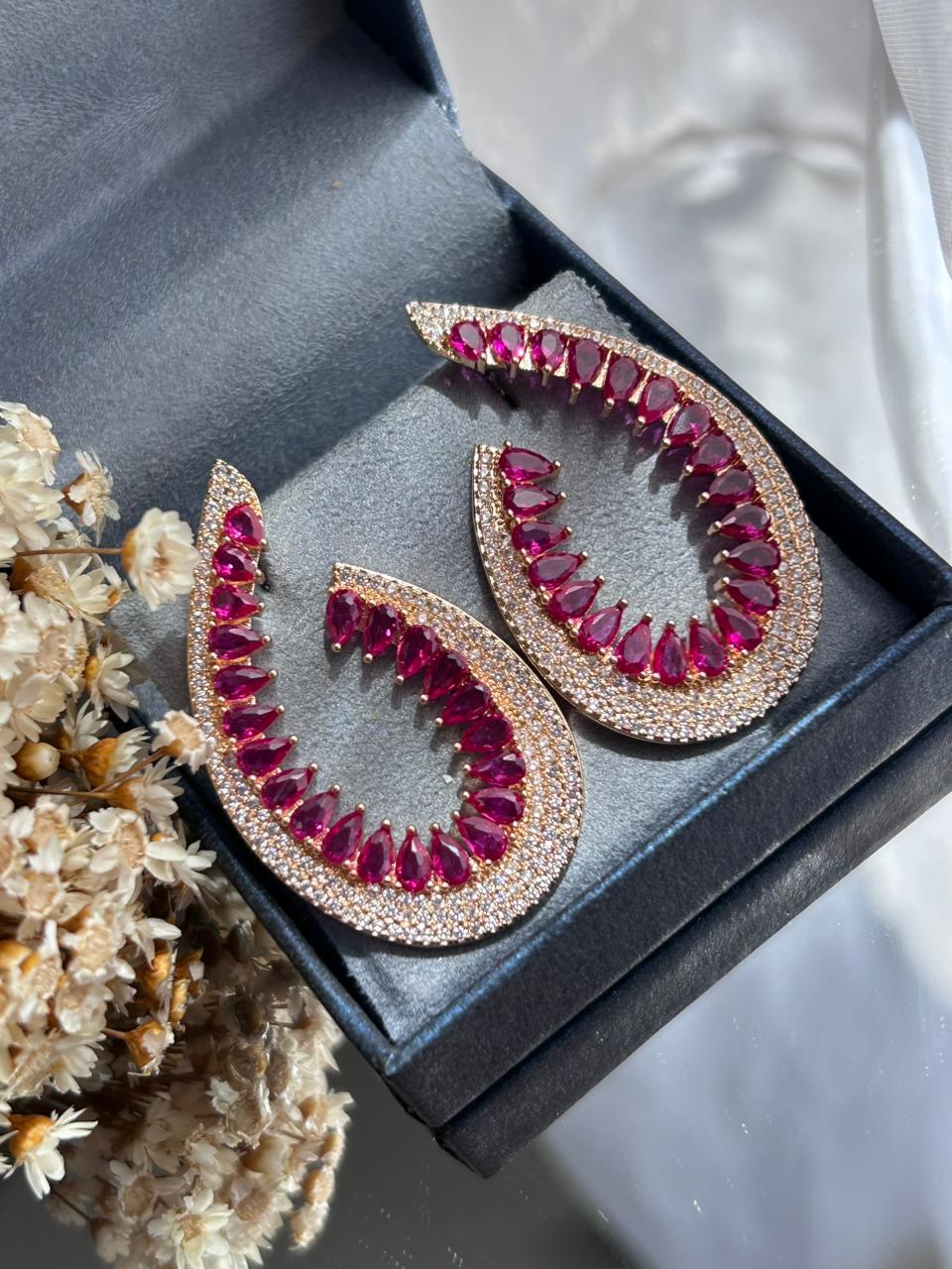 Argola Frontal Safira Rosa/Pink