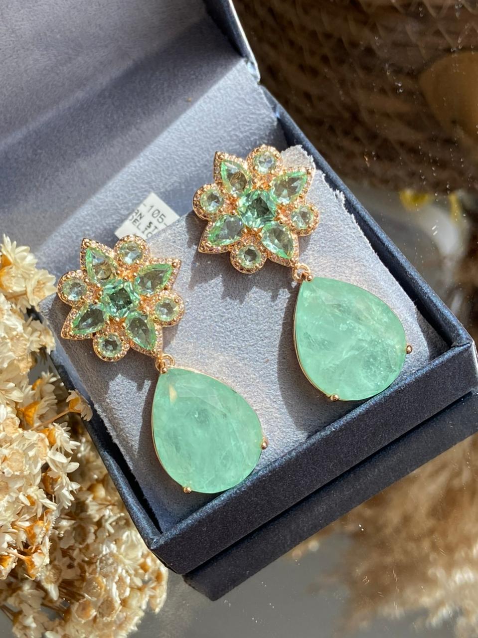 Conjunto Brinco e Anel Turmalina Verde