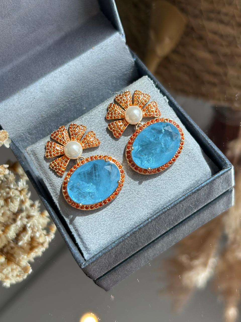 Conjunto Brinco e AnelTanzanita Fusion e Tangerina