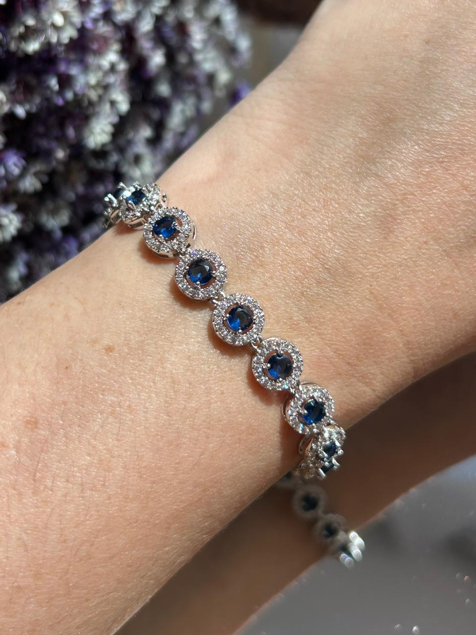 Pulseira Riviera Pedras Redondas Azul Safira