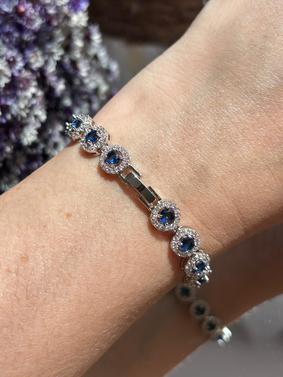 Pulseira Riviera Pedras Redondas Azul Safira