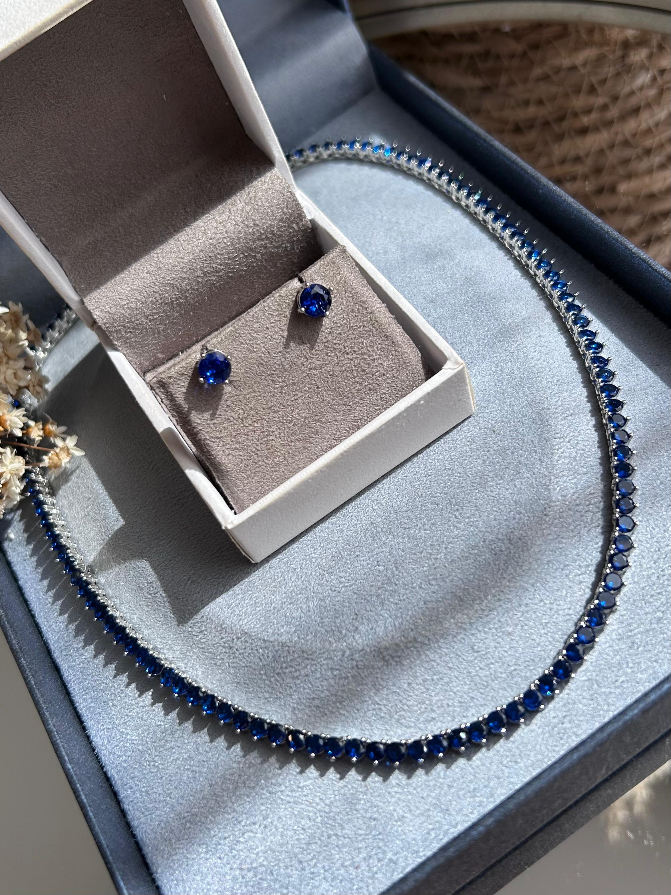 Brinco Solitário Azul Safira