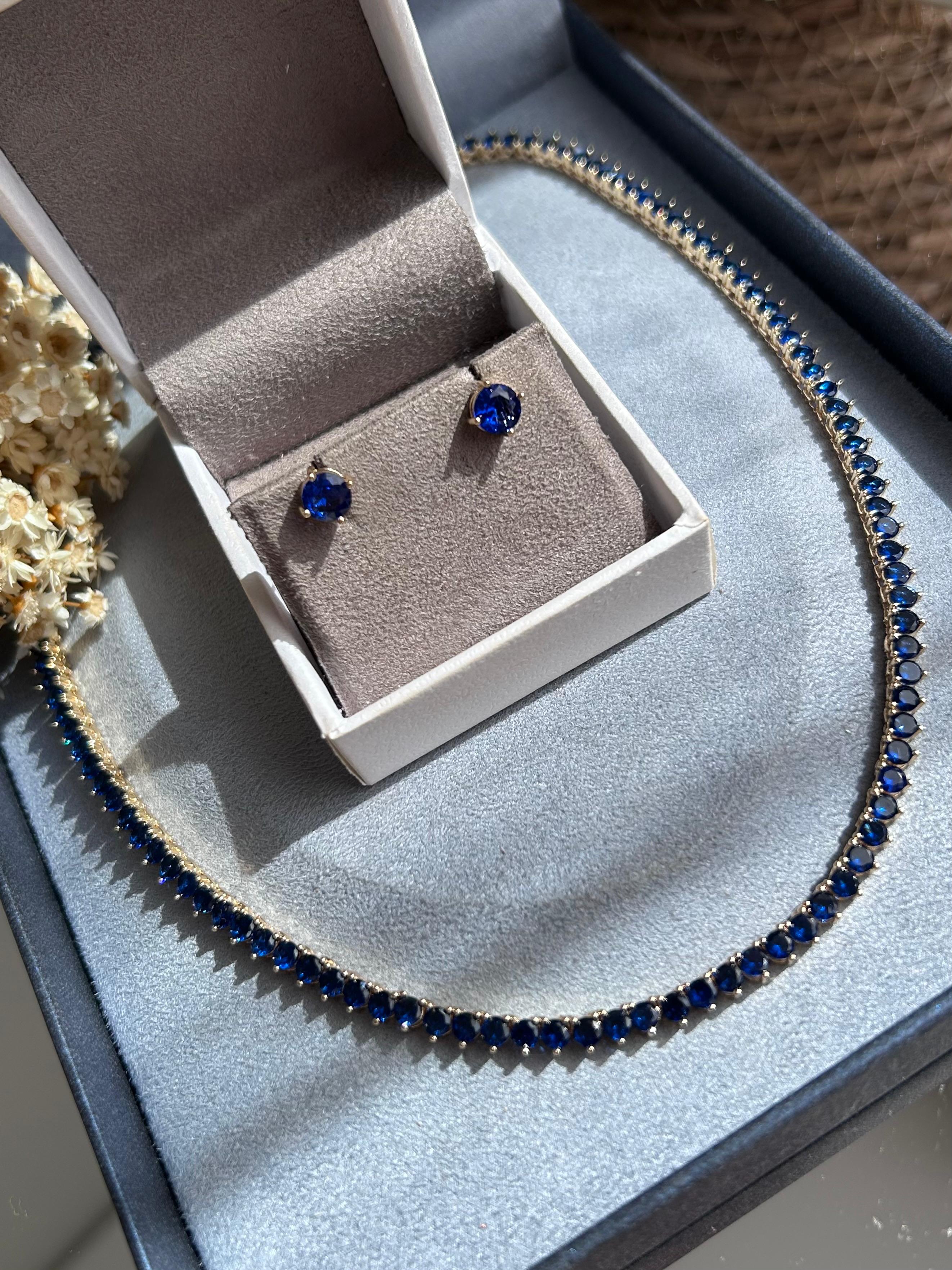 Colar Riviera 3 Garras Azul Safira Banho Dourado