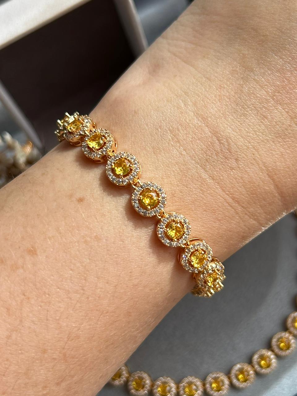 Pulseira Riviera Pedras Redondas Fancy Yellow Dourado