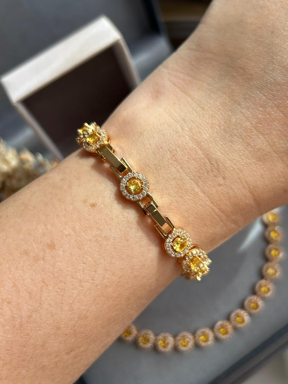 Pulseira Riviera Pedras Redondas Fancy Yellow Dourado