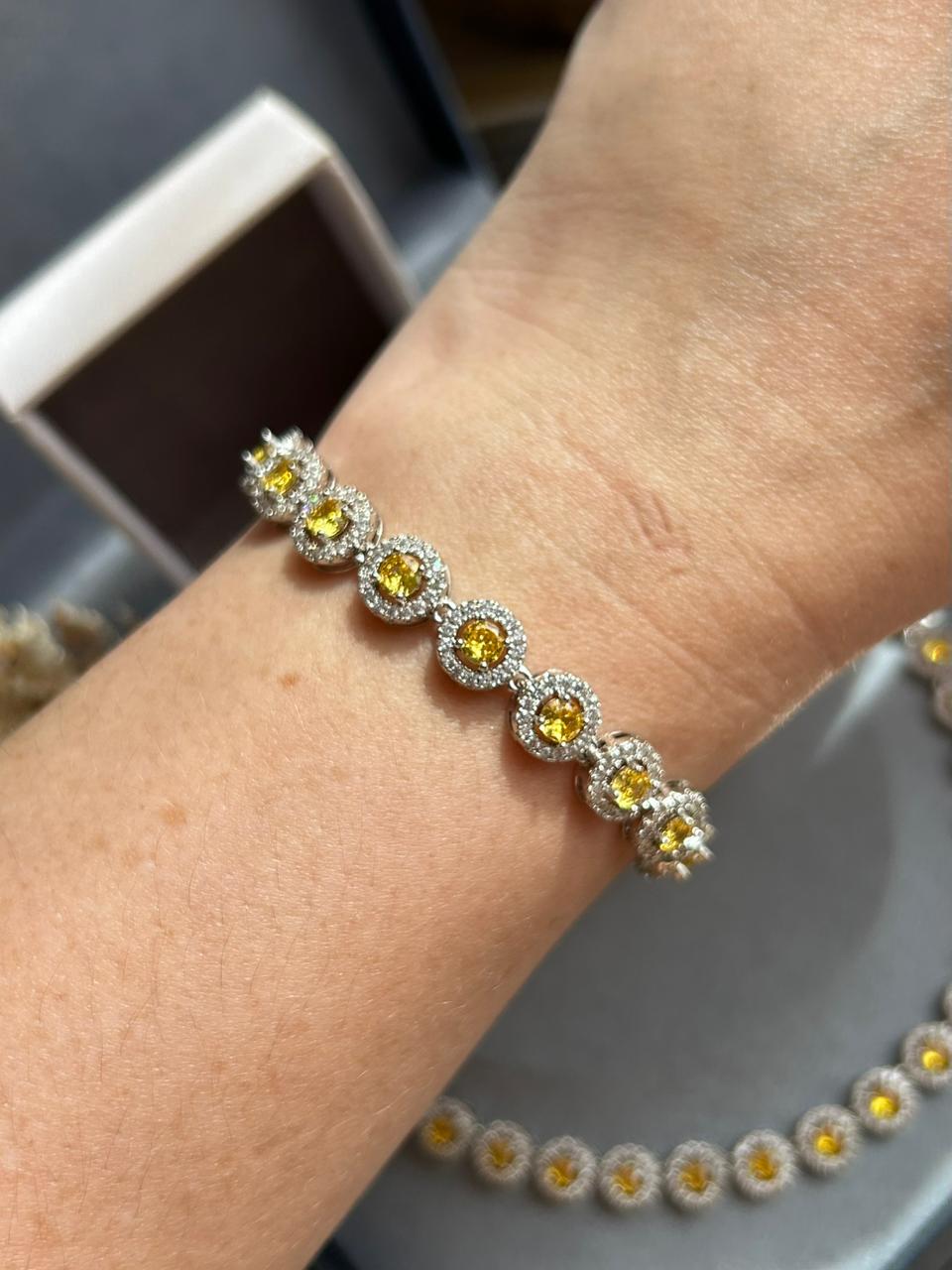 Pulseira Riviera Pedras Redondas Fancy Yellow