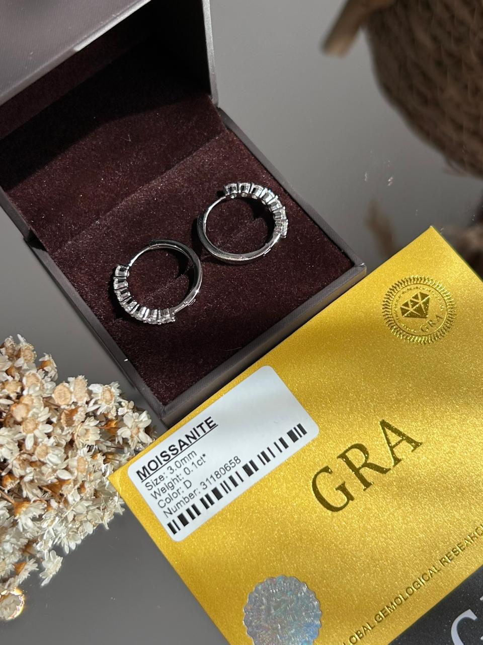 Brinco Argola Moissanite 3mm 0,7ct