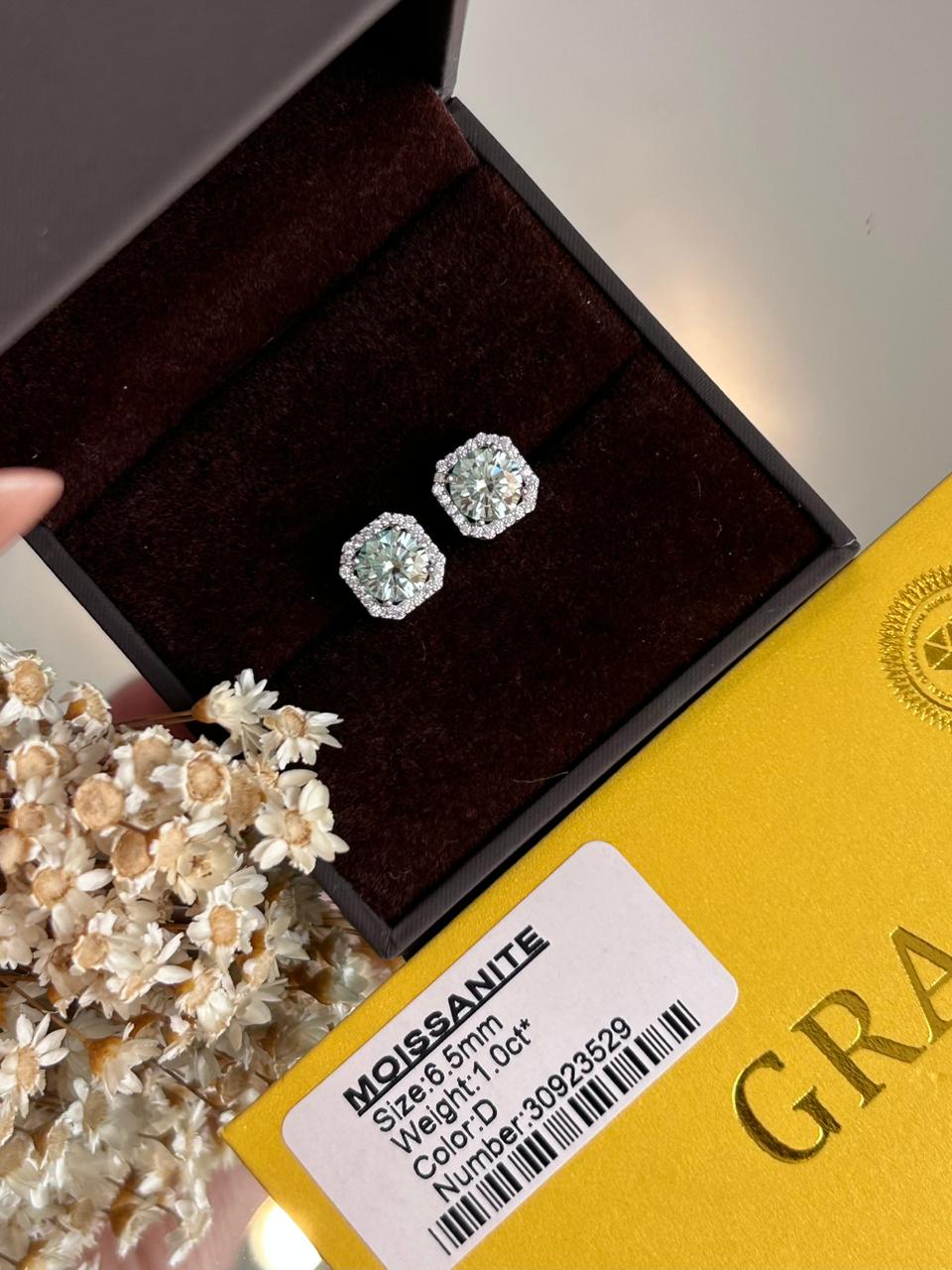 Brinco Solitário Ciano 6,5mm 1.0ct