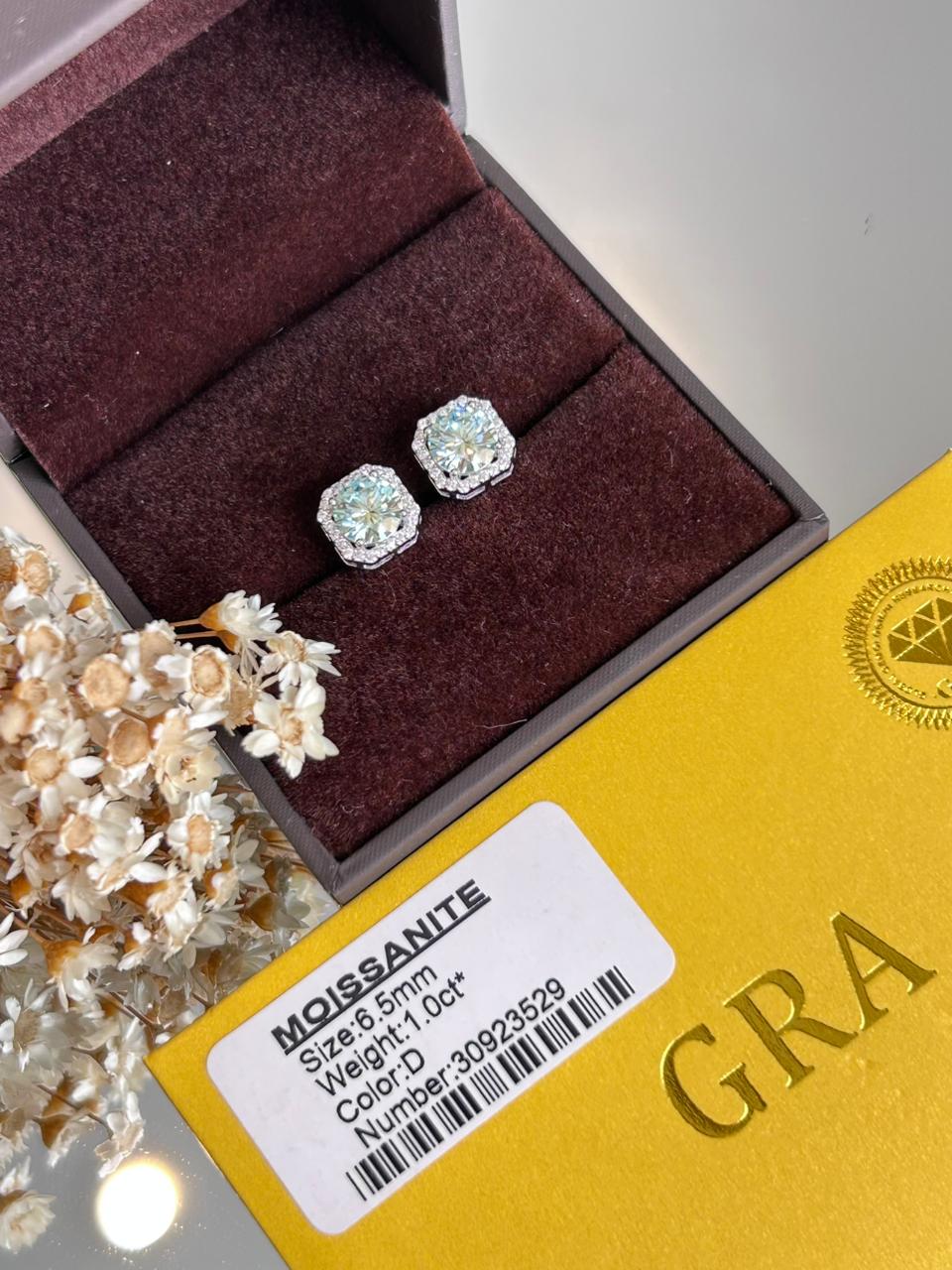 Brinco Solitário Ciano 6,5mm 1.0ct