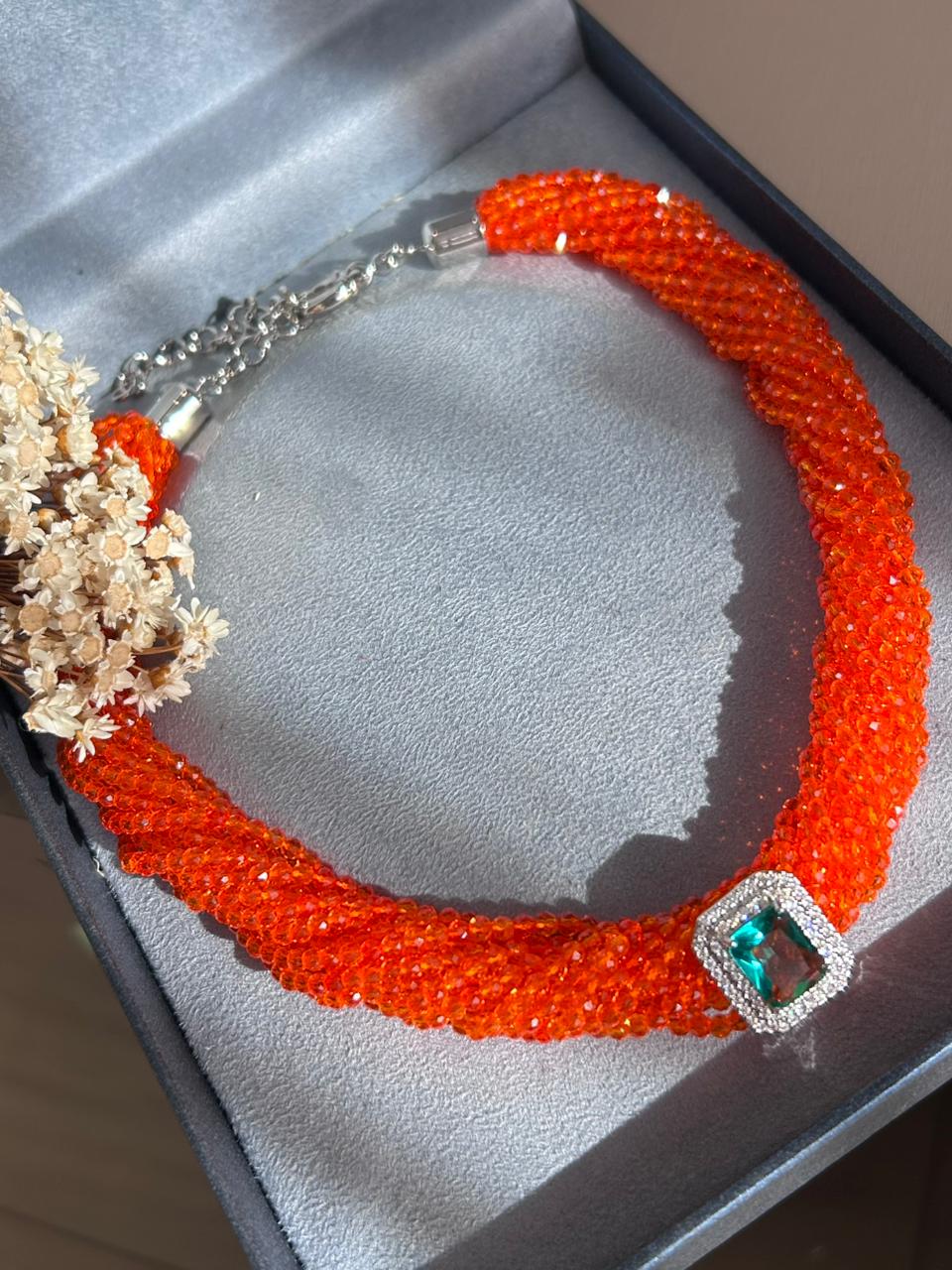 Colar Cristais Coral Pingente Removível Turmalina