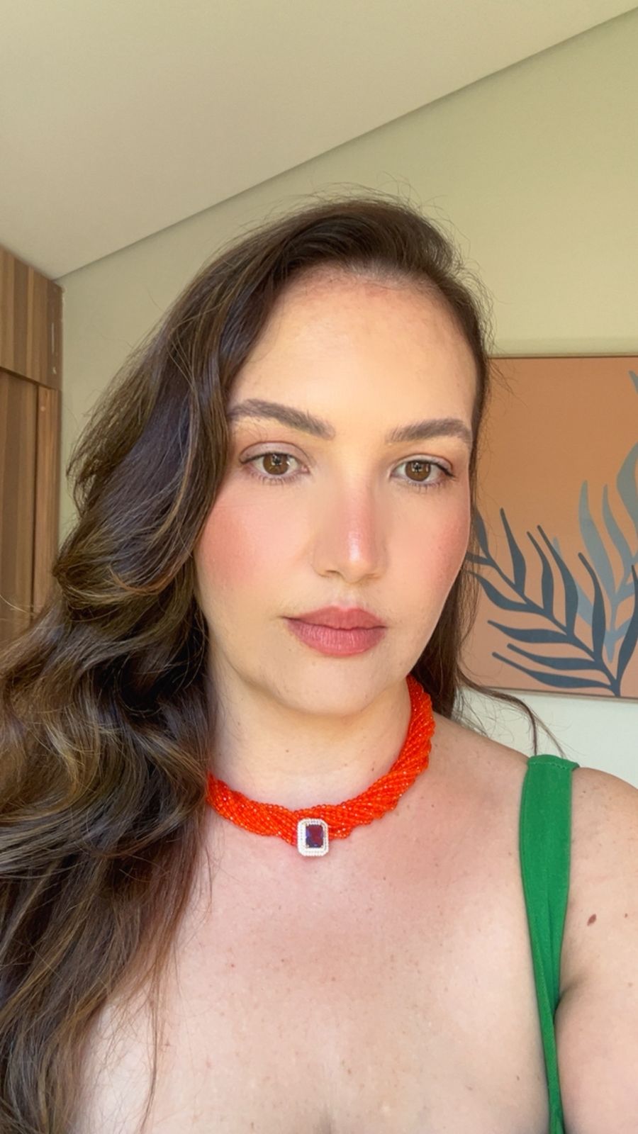 Conjunto Brinco e Colar Cristais Coral e Pingente Ametista