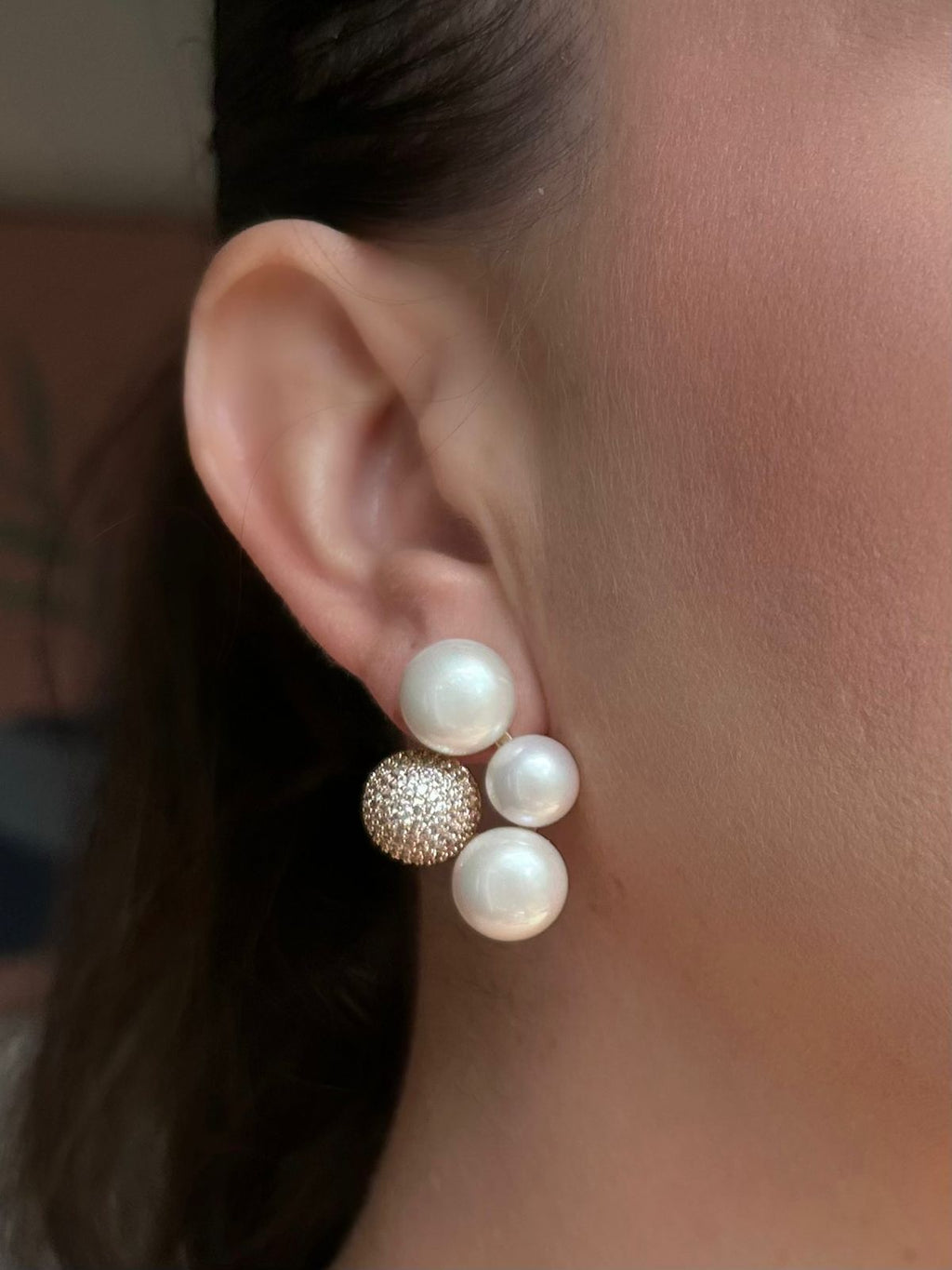 Brinco Pérola e Esfera Cravejada Dourado