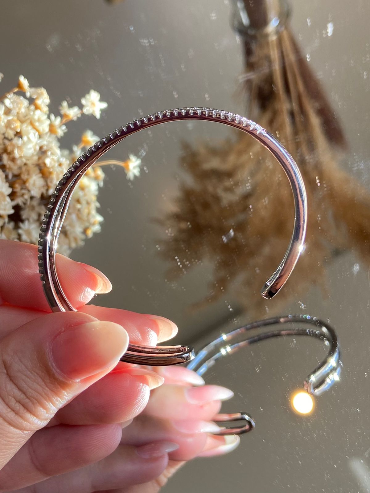 Bracelete Duas Linhas Ródio Branco